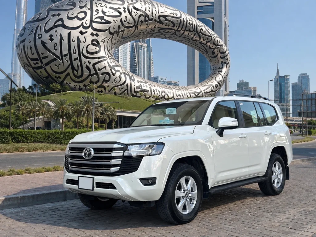 White Toyota SUV with Museum of the Future